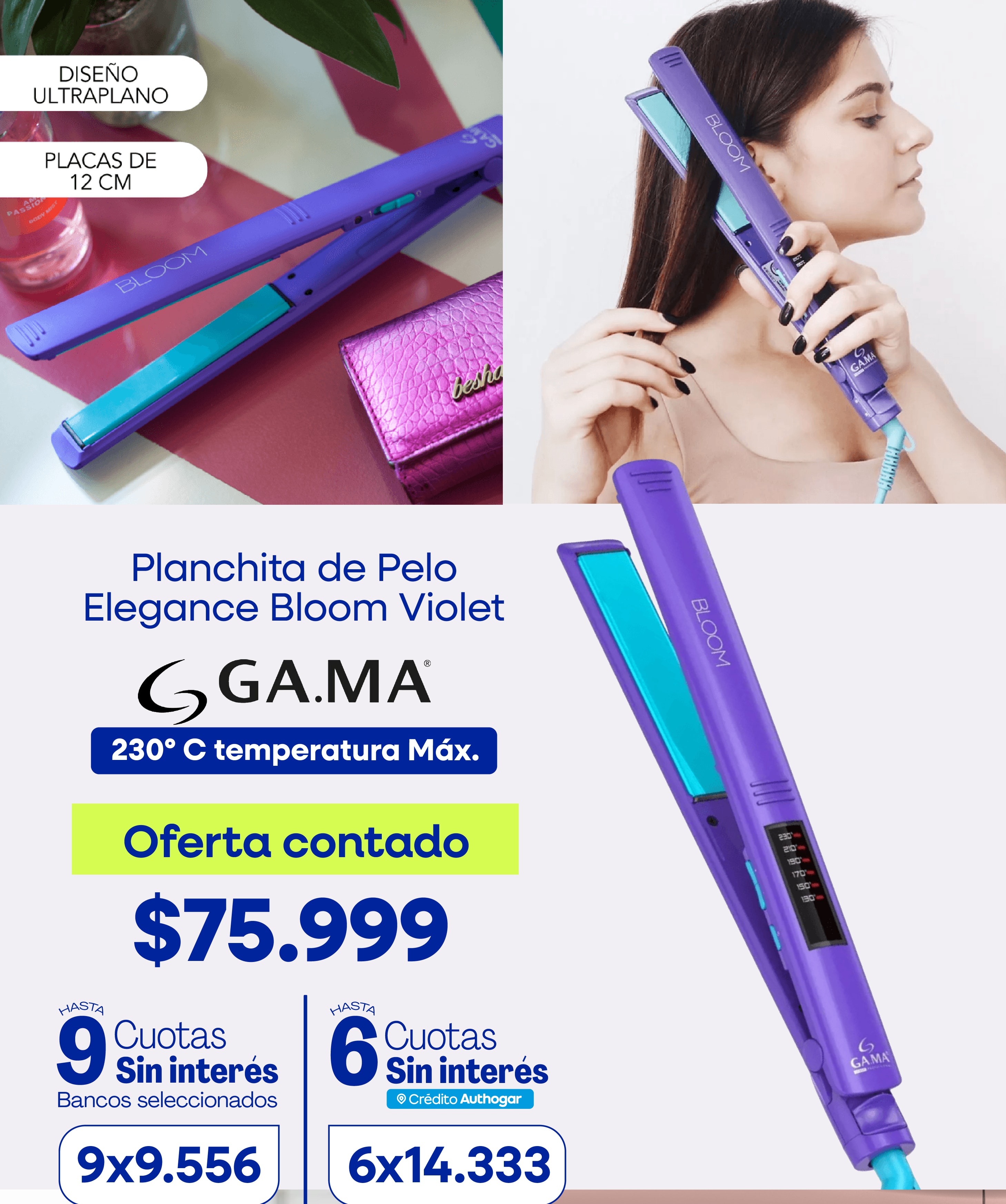 Planchita De Pelo Gama Elegance Led Bloom Violet